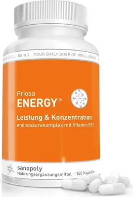 Produktbild von Sanopoly Priosa® Energy | 150 Kapseln | Aminosäuren-Komplex mit Q10 und B-Vitaminen | vegan