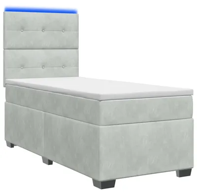 Immagine prodotto di Letto con rete a molle e materasso, colore grigio chiaro, 90 x 190 cm, rivestito in velluto