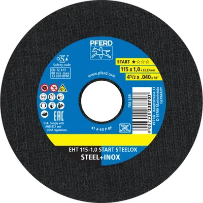 Immagine prodotto di Disco da taglio PFERD TOOLS EHT 115x1,0x22,23 mm con linea di avvio diritta START STEELOX per acciaio/acciaio inossidabile (10) 10 pezzi