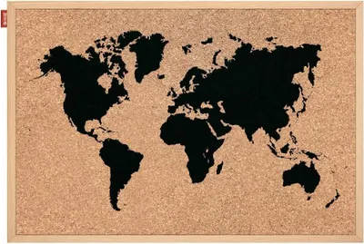 Produktbild von Korktafel mit Weltkarten-Aufdruck, 60 x 40 cm, schwarz – MemoBe