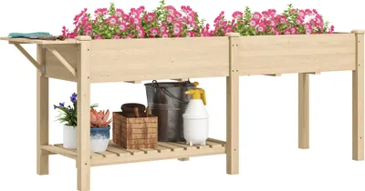 Produktbild von Quadratisches Hochbeet mit 2 Hochbeeten, 207 x 59 x 78 cm, Naturholz