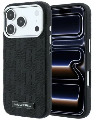 Obrázek produktu pro Pouzdro na telefon iPhone 18 Pro Max / 17 Pro Max, značka Karl Lagerfeld, kolekce Grained Mono, s logem a technologií MagSafe, barva černá