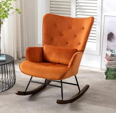 Image de Fauteuil berçant pour enfant, fauteuil patchwork, fauteuil d'accent avec un support lombaire moelleux et des pieds en bois, idéal pour le balcon, le salon ou la chambre