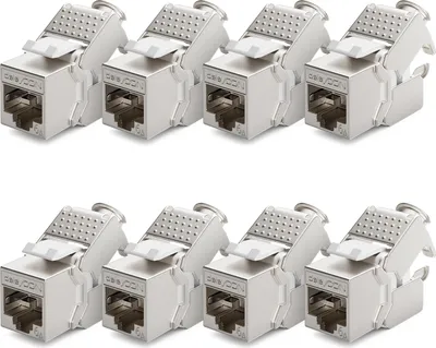 Produktbild von deleyCON 8x Keystone Modul CAT 6a Jack - Vollgeschirmt STP RJ45 Buchse Werkzeugfrei Dank Snap-In Montage CAT Rohkabel 500Mhz 10GBit/s