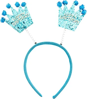 Produktbild von Oblique Unique Haarreifen Happy Birthday Haarreif mit wackelnden Pailletten Kronen Kinder Geburtstag - blau