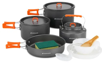 Obrázek produktu pro Sada nádobí pro kempování, lehká, s nepřilnavým povrchem, 15 kusů, vhodná pro 4–6 osob