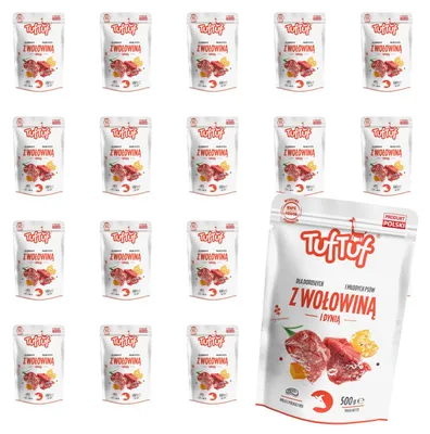 Obrázok produktu pre TufTuf | Krmivo pre psov s hovädzím mäsom – súprava mokrého krmiva, 20 vrecúšok po 500 g – mokré krmivo pre psov