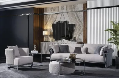 Produktbild von Grau Textil Sofa und Sessel Set modern Wohnzimmermöbel