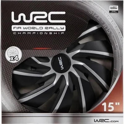 Zdjęcie produktu dla Kołpaki WRC Turbo 15 cali, Bicolor Szaro Czarny, Zestaw 4 szt., Mocowanie na Klipsy, Styl Racing