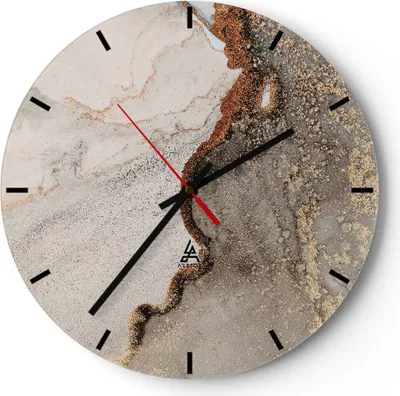 Produktbild von Wanduhr - Rund - Glasuhr - Stein Sand Abstraktion - 30x30cm - Schleichendes Uhrwerk - Lautlos - zum Aufhängen bereit - Dekoration Modern - Wanddekoration aus Glas - C3AR30x30-4778