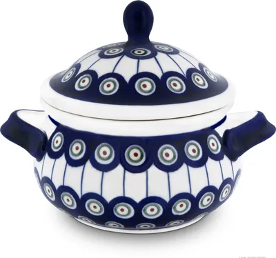 Produktbild von Original Bunzlauer Keramik 750 ml Schmalztopf mit Deckel Ø13 cm, H=15,3 cm,  Design 8