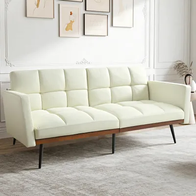 Produktbild von okwish Schlafsofa,Zweisitzer mit Fünfstufig Verstellbare Rückenlehne,Feste Armlehnen,Wohnzimmersofa Freizeitsofa mit Metallbeine,Beige