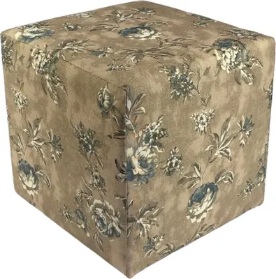 Produktbild von Velours-Hocker ROSE 40x40 cm quadratisch mit Stauraum – aufklappbarer Hocker mit besticktem Baumwoll-Blumenmotiv – Beige