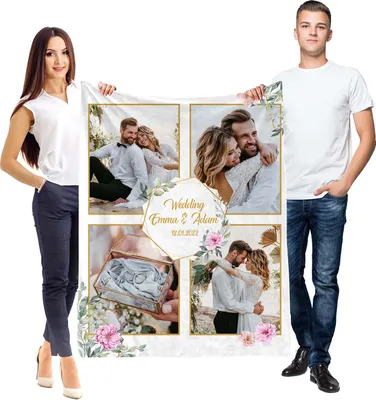 Produktbild von Ferocity Personalisierte Foto Decke mit 4 Fotos 120x150 CM Sofadecke; Super Weiche Extra Gemütliche Kuscheldecke für Freund Freundin Frau Mann Partner Hohzeitstag Geschenk;  Wedding [081]