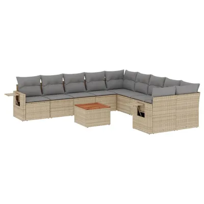 Produktbild von 11-tlg. Garten-Sofagarnitur mit Kissen Beige Poly Rattan