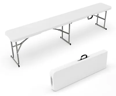 Produktbild von Klappbank wetterfest aus Kunststoff, Sitzbank Flur, Bierbank, Garten, Camping, Outdoor, 182 x 28 x 43 cm, Weiß