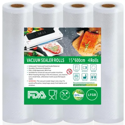 Vakuumbeutel-Rollen 4er-Set 15x600 cm, BPA-frei, 150 µm, für Vakuumierer