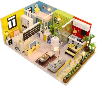 Produktbild von Habarri | Miniaturhaus - DIY-Puppenhaus - Holzhaus mit Möbeln und LED-Beleuchtung - Geschenk für Kinder - Das Leben in Skandinavien