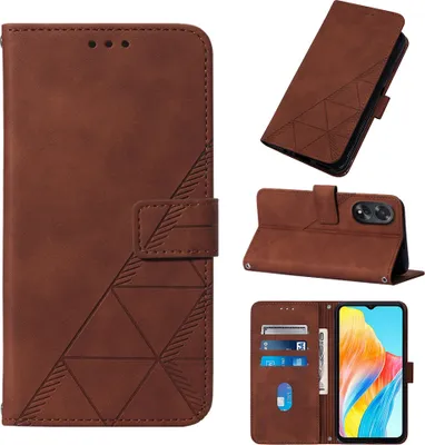 Produktbild von Hülle für Oppo A38 4G Prägung Flip Leder Kartenfächer Schutzhülle mit Ständer Braun