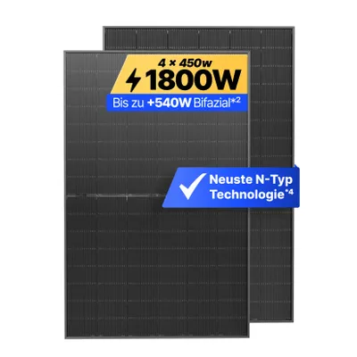 Produktbild von Solakon® Solarmodul 450W Bifazial Glas-Glas N-Type – Black Frame PV Modul 40V für Balkonkraftwerk (4 Stück)