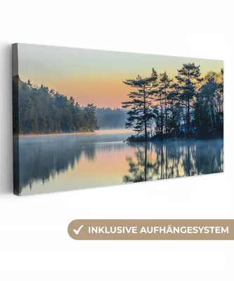 Produktbild von MuchoWow® - Leinwandbilder - Wasser - Bäume - Natur - Landschaft, Wandbild, Wanddeko Bilder Wohnzimmer, 80x40 cm