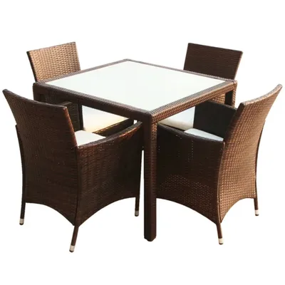 Immagine prodotto di vidaXL Set da pranzo da giardino 5 pezzi con cuscini in polyrattan marrone
