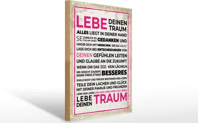 Produktbild von Holzschild Lebe deinen Traum, 40x30 cm, Holzschilder Spruch Glück Weisheit