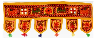 Produktbild von Wandbehang aus Indien, Orientalischer Wimpel mit Pailletten, Türbehang - Elefant Gelb, 30x85 cm