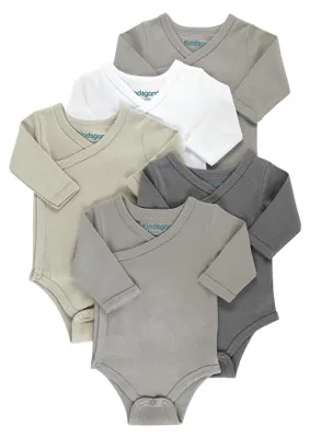Produktbild von Kindsgard Wickelbody langarm „trunder“ – Grau 68 – 5er-Pack aus Jersey – 100% Bi