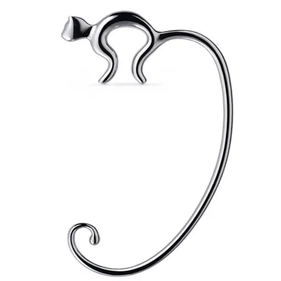 A silver-colored cat-shaped ear cuff is displayed against a white background.