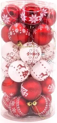 Produktbild von 24 Weihnachtskugel Ø6cm Set Weihnachten Christbaumkugel Bruchfest Baumschmuck Rot/Weiß