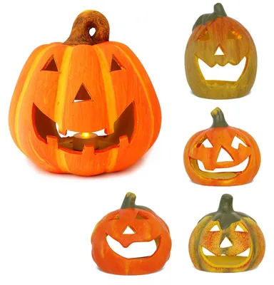 Produktbild von Jack O Lantern Kürbis LED Windlichter 5er Set als Halloween-Deko