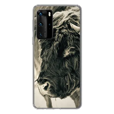 Produktbild von MuchoWow® Handyhülle Schutzhülle Hülle für Huawei P40 Pro Schottischer Highlander - Schnee - Hörner Silikon Softcase Handy Hülle - Schutz