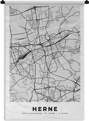 Produktbild von MuchoWow® Wandteppich Wandbehang Herne - Karte - Stadtplan - Deutschland - Karte 90x135 cm Tapisserie Dekoration Wandtuch - Baumwolle - Wandskulptur