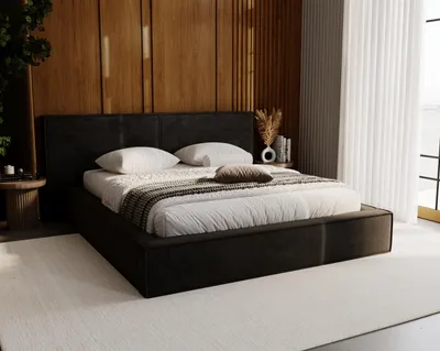 Obrázok produktu pre Čalúnená posteľ 200x200 cm Elda – dvojposteľ s veľkým čelom – rošt, úložný priestor – zamatová čierna