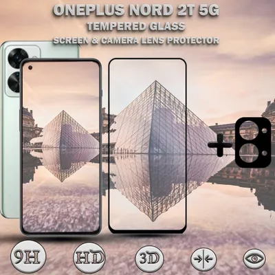 Obrázok produktu pre 1-balenie OnePlus Nord 2T 5G Ochranné sklo na displej & 1-balenie ochrana objektívu - Tvrdené sklo 9H - Super kvalita 3D