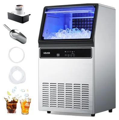 Immagine prodotto di Macchina per la produzione di ghiaccio VEVOR, modello industriale, freestanding, capacità di 45,4 kg/24 ore, produce 45 cubetti di ghiaccio