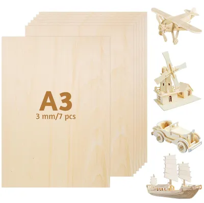 Immagine prodotto di Tavola in compensato - Legno di tiglio - 420 x 300 x 3 mm - Set da 7 pezzi - Per pittura, taglio laser e traforo