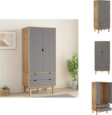 Imagen del producto de vidaXL Armario OTTA, color marrón y gris, 76,5 x 53 x 172 cm, madera maciza de pino - Armarios