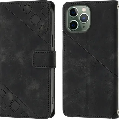 Produktbild von Hülle für iPhone 11 Pro Max Prägung Flip Leder Brieftasche Schutzhülle mit Ständer Schwarz