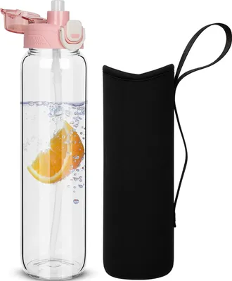 Produktbild von Trinkflasche 1L Borosilicat Glas, leckfrei, Schutzschale