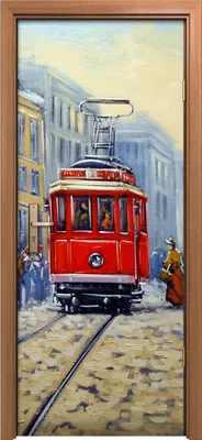 Produktbild von Türposter 80x200 cm Türaufkleber Türtapete Türfolie Klebefolie Straßenbahn in alten Stadt Landschaft