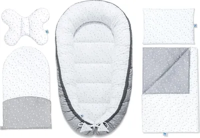 Obrázok produktu pre Pepi Baby Nest Cocoon 5-dielna súprava hniezd pre bábätká Novorodenecká súprava hniezd s plaziacou sa dekou Butterfly Pillow Velvet Grey Galaxy