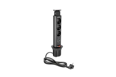 Obrázok produktu pre GTV Výsuvná zásuvka 3x zásuvka + 2 x USB čierna - AE-BPW3U60U-20