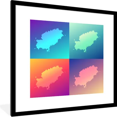Produktbild von MuchoWow® Gerahmtes Poster Eine Illustration von vier Karten von Ibiza 40x40 cm - Poster mit Schwarzem Bilderrahmen Wandposter Rahmen Foto Bilder - Poster - Plakat im Rahmen