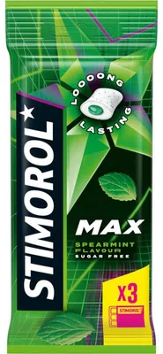 Image de Stimorol Max, chewing-gum menthe verte, 3 x 20g, sans sucre, goût de menthe fraîche