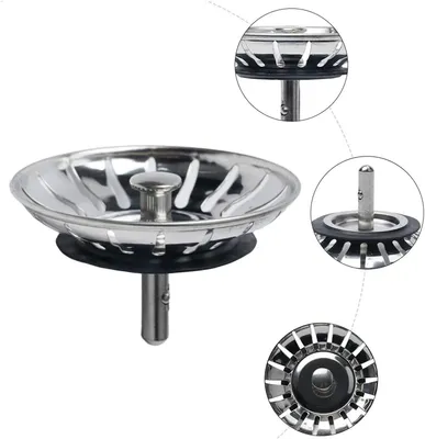 Produktbild von Küchenspülen-Sieb & Stöpsel-Set — Abflusssieb, Speisereste-Filter, Verstopfungsschutz — Küchenzubehör (3-teiliges Set)