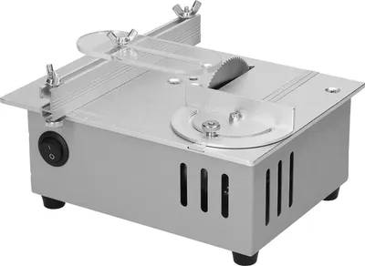 Image de Mini scie circulaire sur table - Scie circulaire électrique sur table - 96 W - Alimentation secteur (CA) - Lame réglable en hauteur - Modèle compact sur table - Pour le bois et le bricolage - Blanc