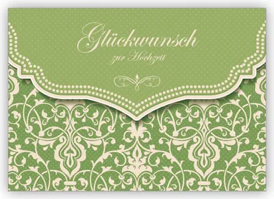 Produktbild von Traumhafte Frühlings Hochzeitskarte mit Vintage Muster in edlem grün: Glückwunsch zur Hochzeit