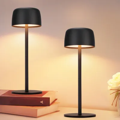 Produktbild von ZMH LED Tischlampe Akku Schwarz 2ER nachttischlampe Kabellos Touch Dimmbar Tischleuchte mit 3 Farbtemperaturen Höhenverstellbar USB Aufladbar Tragbare